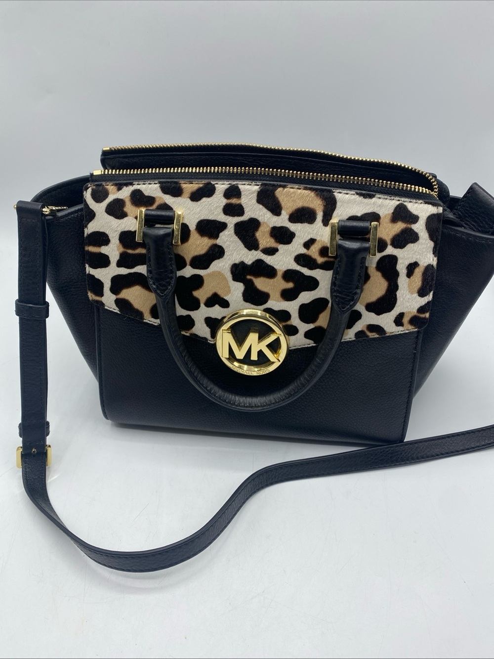 Michael Kors Leopard Cheetah Purse Calfskin Satchel Handbag Leather Pebble